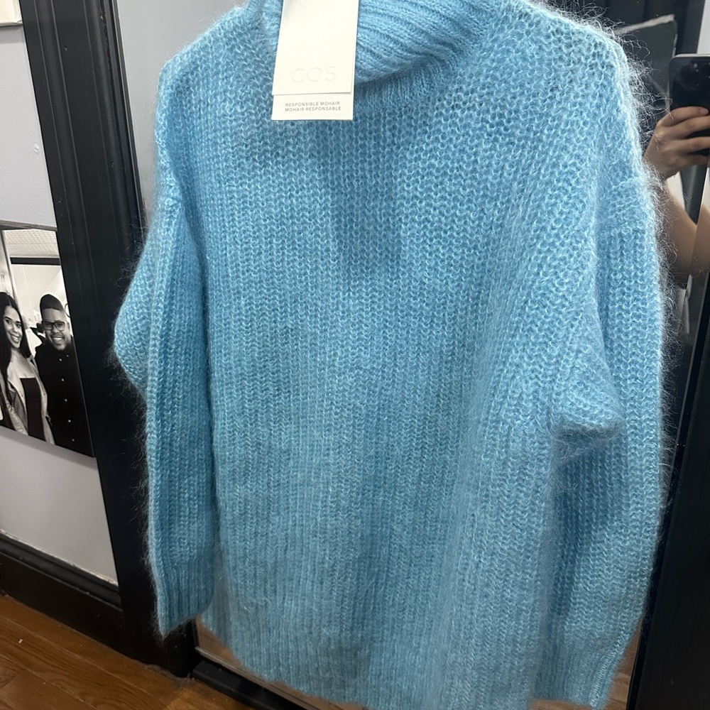 COS Blue Cowl Neck Sweater with Chunky Knit and Relaxed Fit